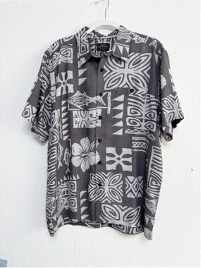 Men's Quiksilver Waterman Casual Button Down Shirt M Gray White Modal Poly